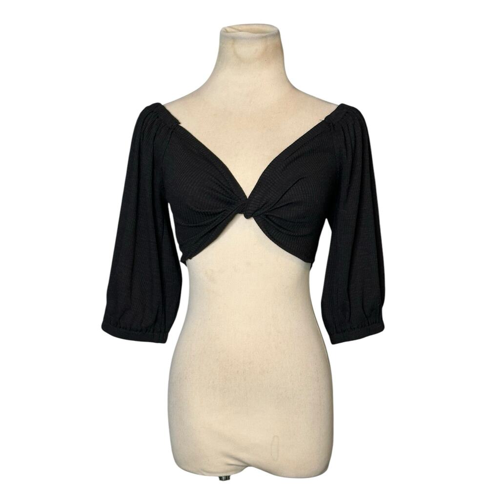 Valija black ribbed cross front crop top size medium